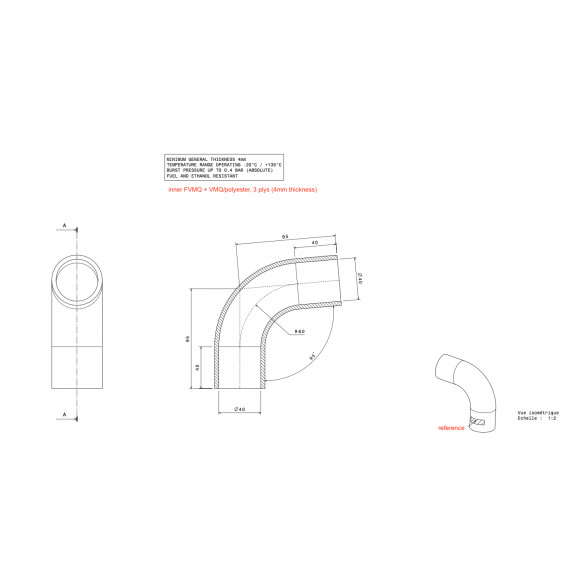 70mm - 90° Bogen Silikon - REDOX